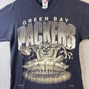 Vintage Green‎ Bay Packers T-Shirt Mens Large Black 1995 Taz Looney Tunes Artex